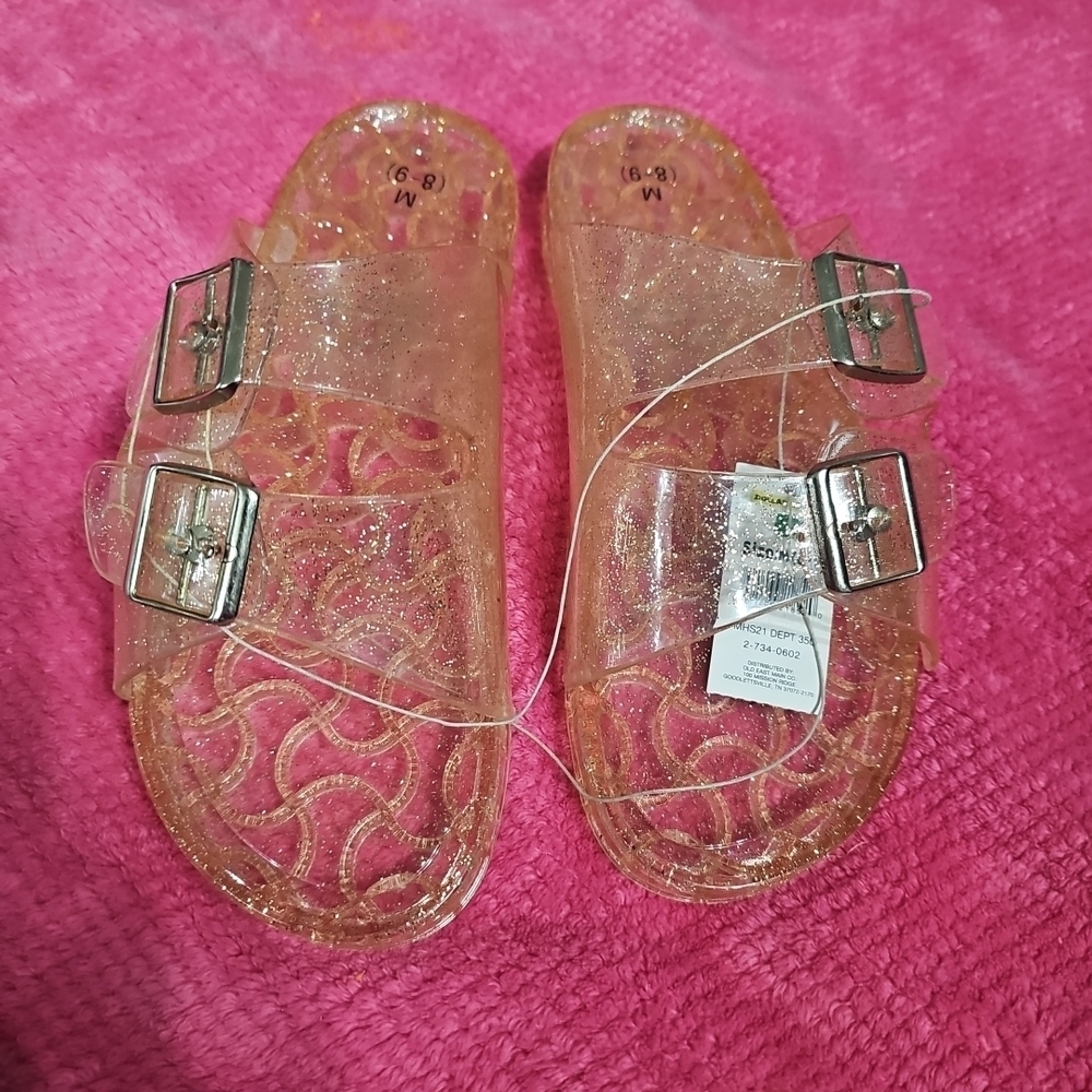 Transparent Glitter Sandals with Buckles